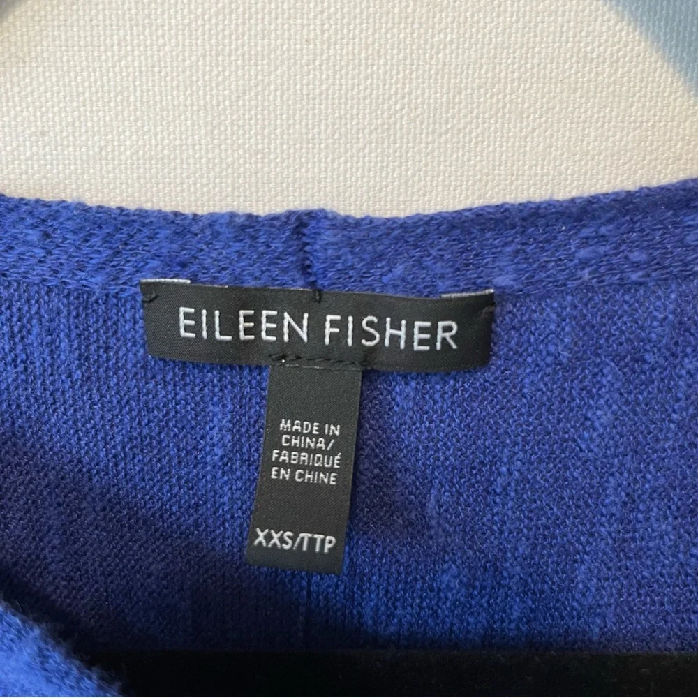 Eileen Fisher Organic Linen cotton tee XXS Blue Boatneck 3/4 sleeves top HOLE - Picture 5 of 8